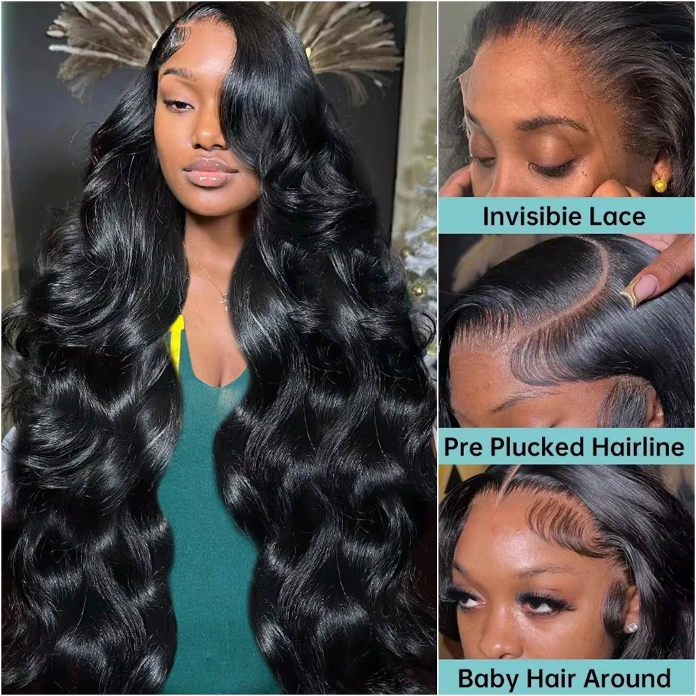 HD 40 Inches 250% 5x5 Glueless Ready To Wear Closure Burmese Remy Human Hair 13x6 Lace Front Human Hair Wigs Transparent Body Wave 13x4 Lace Frontal Wig image 5