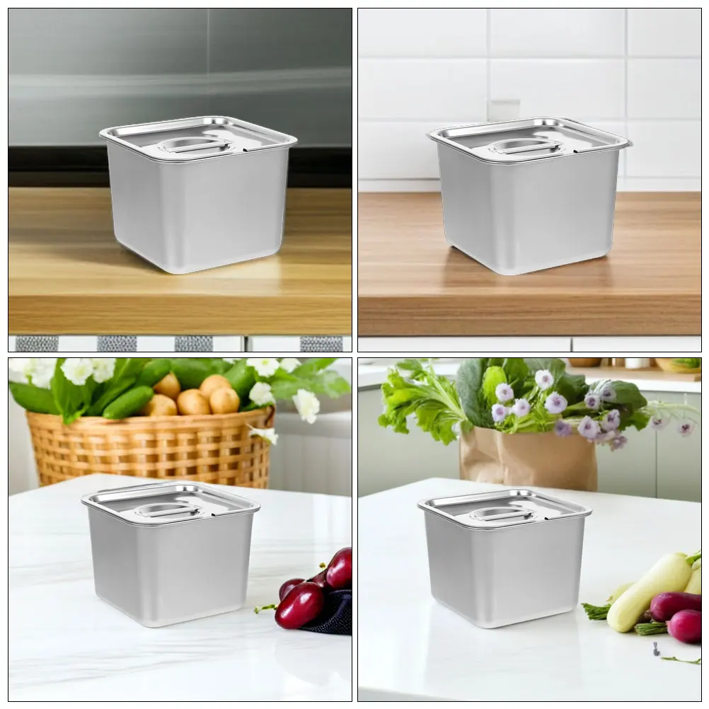 

1pc Stainless Steel Ice Cream Container Airtight Freezer Safe Food Storage Box For Homemade Desserts Snack Bowls Deep Freeze