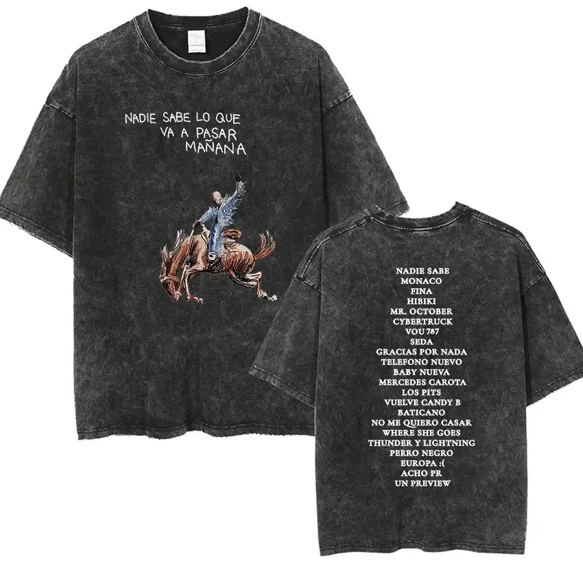 

2025 Bad Bunny Most Wanted Tour T Shirt Nadie Sabe Lo Que Va Pasar Manana Vintage Washed T-shirt Men Women Hip Hop Fashion