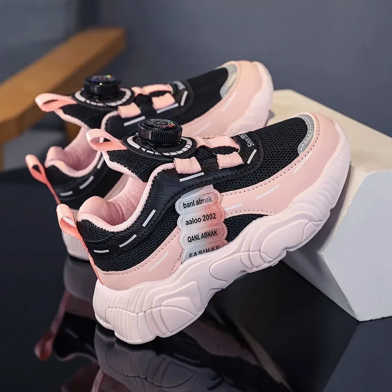 Chaussures de course à semelle souple pour enfants, baskets pour enfants, chaussures de sport confortables pour étudiants, bouton rotatif, décontracté, printemps, nouveau