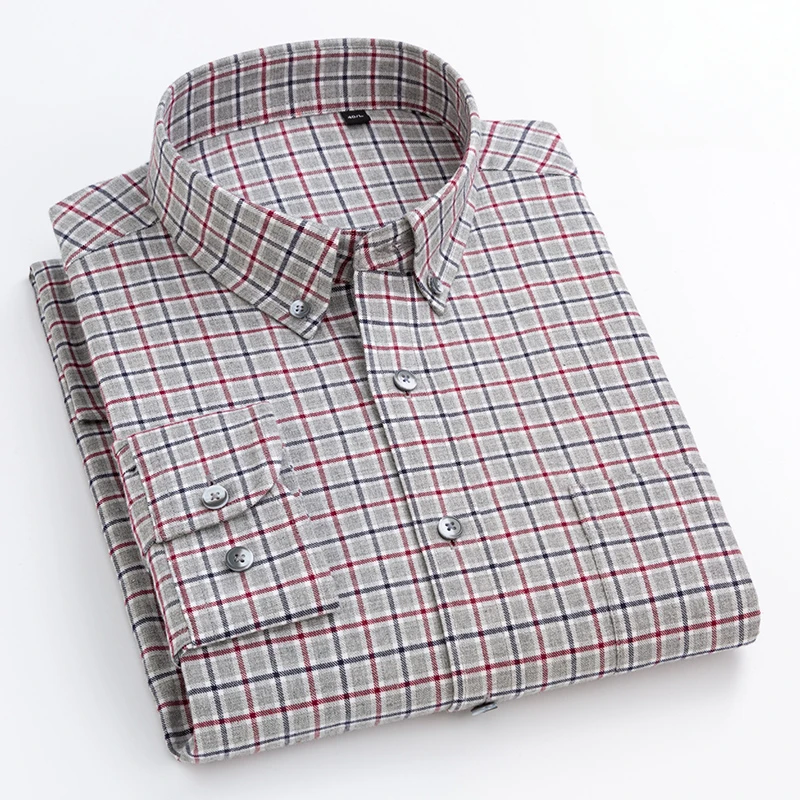 New in shirt 100%cotton sanding long-sleeve shirts for men slim fit casual plain shirt elegant single pocket houndstooth clothes