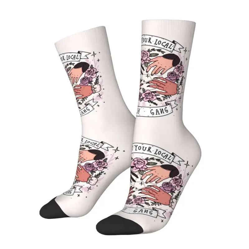 Support Your Local Witch Gang Dress Socks Mens Womens Funny Fashion Novelty Halloween Witchy Flowers Pattern Crazy Crew Socks