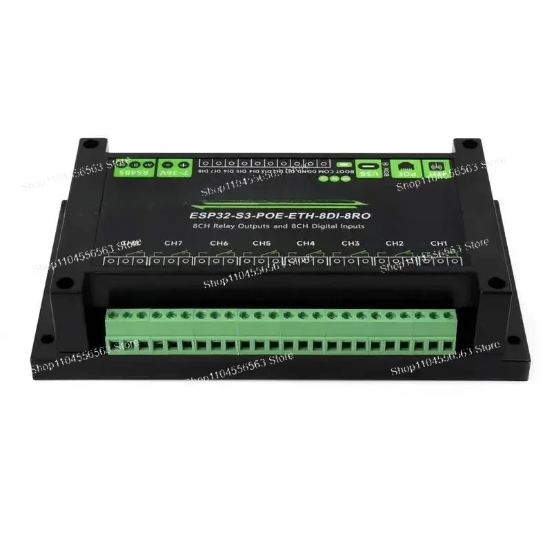 ESP32-S3 Industrial 8-Ch Relay Controller: WiFi/BT/Ethernet, RS485, PoE, 8x10A, DIN Rail, IoT PLC view 3