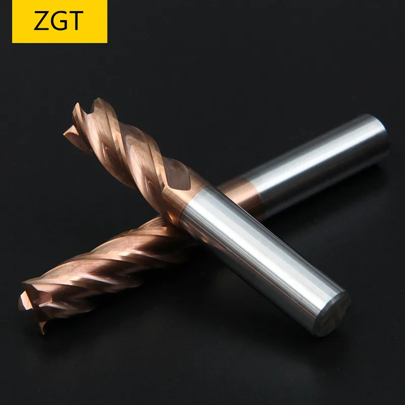 ZGT HRC60 4 Flute Tungsten Steel Milling Cutter End Mill CNC Cutting Metal Alloy Carbide Endmill 4mm 6mm 8mm 10mm 12mm 16mm 20mm