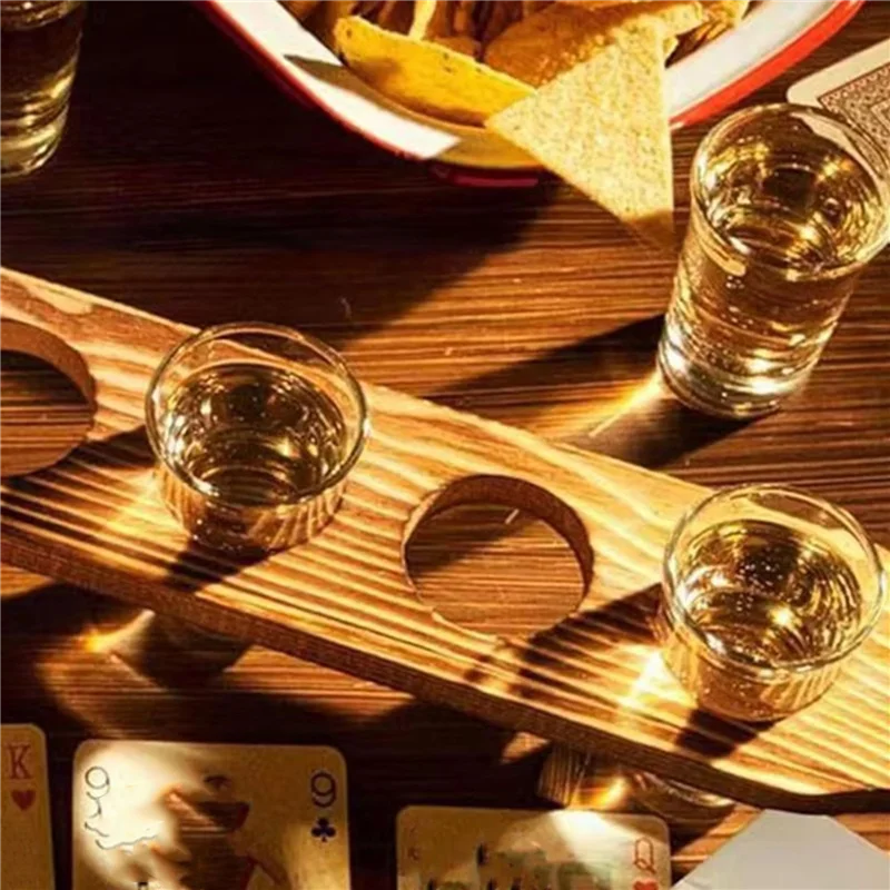 

SHGO-3X Wine Glasses Stand Wooden Drink Serving Tray With 6 Glasses Glass Cup Rack Tequila Glass Holder Serving Tray For Bar