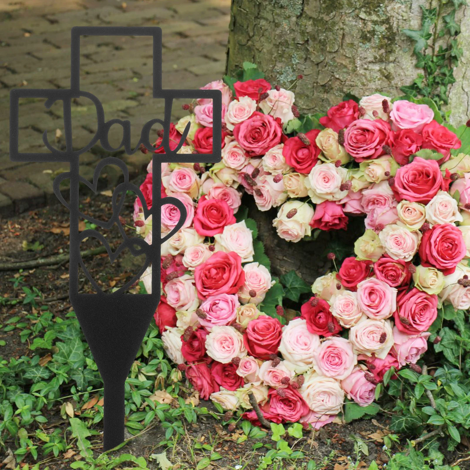 

Creative Cemetery Stake Cross Design Memorial Yard Sculpture Durable Iron Grave Ornament Garden Stake Decoration Outdoor