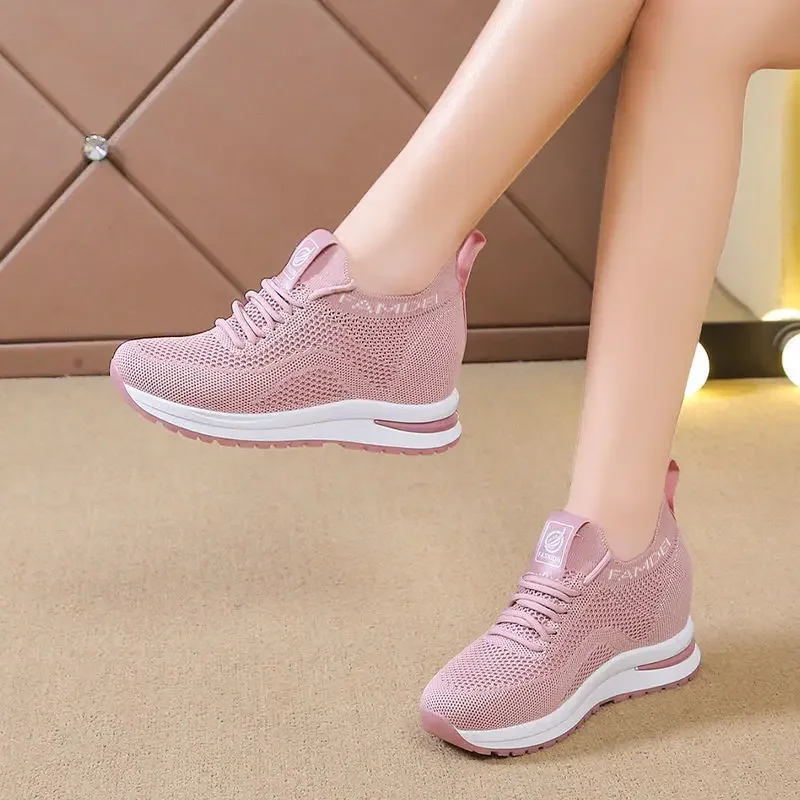 2024 Spring Autumn Increase Shoes for Women Fashion Breathable Mesh Platform Sneakers Female Casual Sports Tenis De Mujer