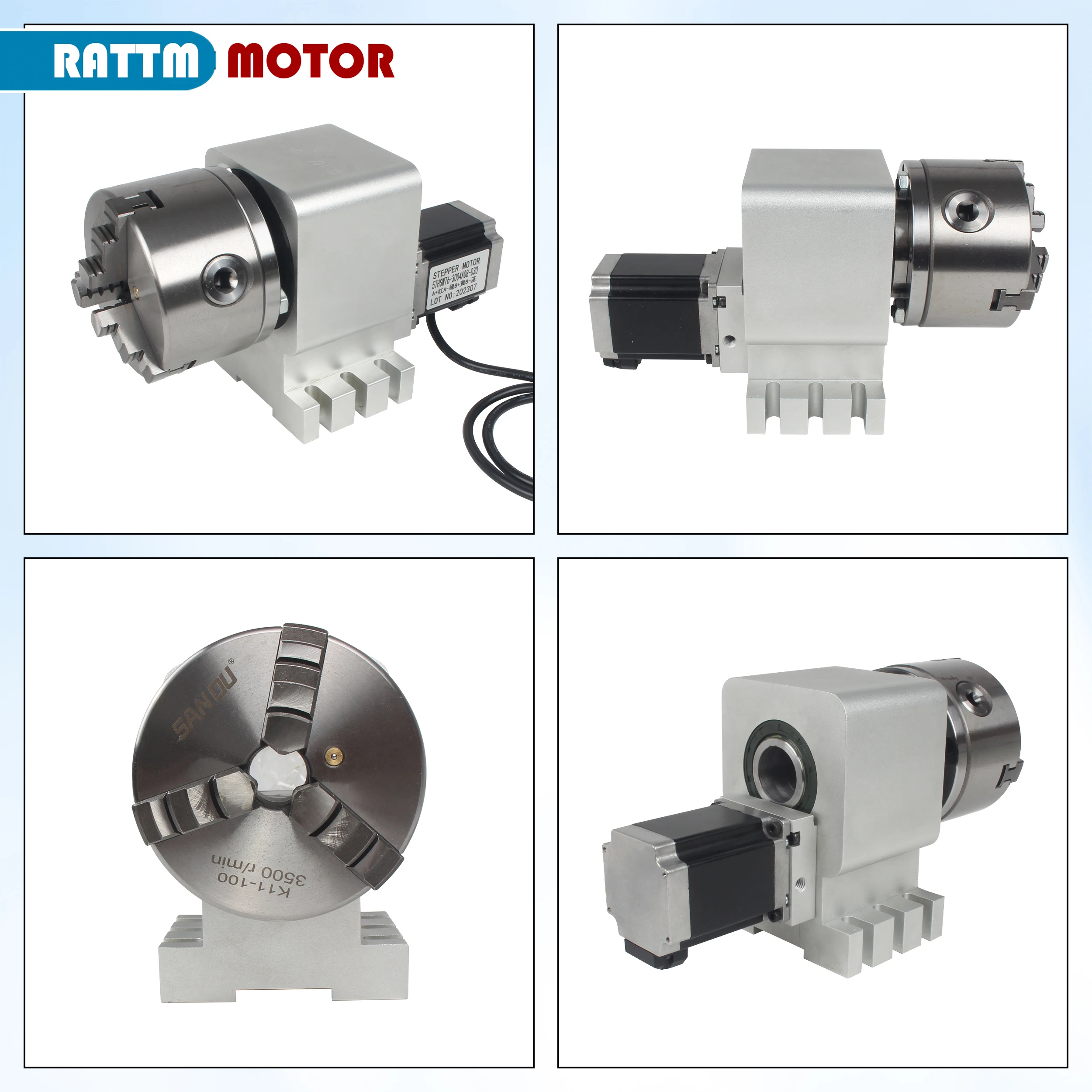 K11-100mm 3 Jaw Chuck NEMA23 Stepper Motor 10:1 CNC 4 Axis Rotary Axis With Tailstock For CNC Router Milling Machine