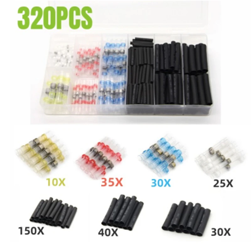 320Pcs Black Heat Shrink-wrap Tube Solder Wire Connectors Seal Butt Electrical Wire Connector  Combined Sets