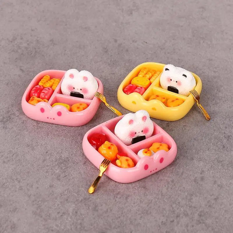 1 Set Children's Pretend Play Toy Miniature Simulation Rice Ball Meal Playset DIY Decoration Realistic Portable Bento Food Model