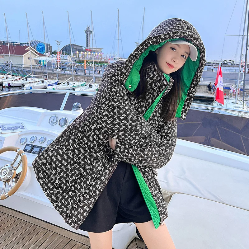 Winter Down Cotton Jacket Women 2023 Korean Version the Loose Hat Short Printed Down Cotton Jacket Female Outwear Top