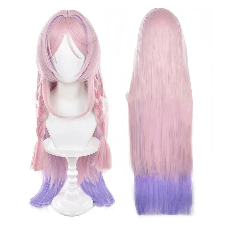 CyCitlali Peruca Cosplay 85 cm de comprimento Cabelo Trançado Rosa Roxo Gradiente Peruca Cosplay Anime Cosplay Resistente ao Calor