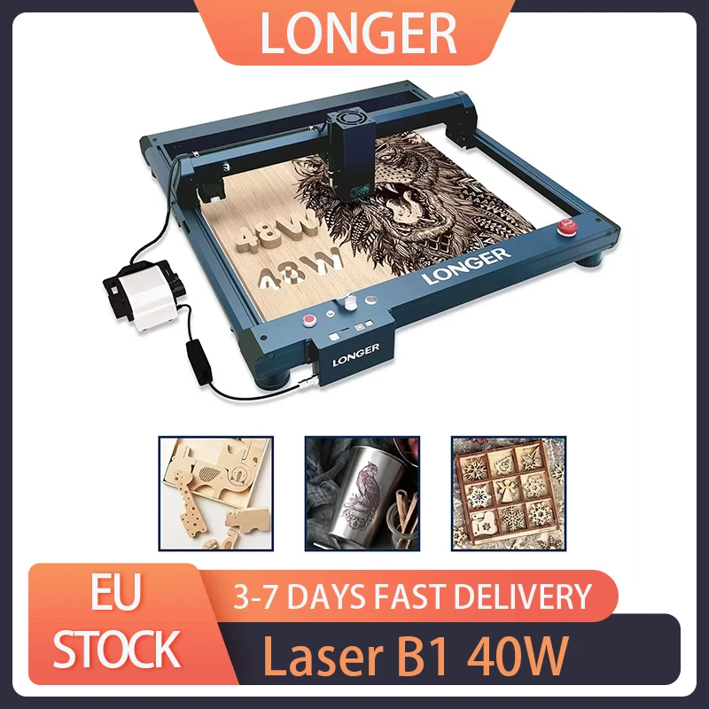 LONGER Laser B1 40W Laser Engraver Cutter, 8-core Laser Head, 44-48W Power Output, 450x440mm Engraving Area