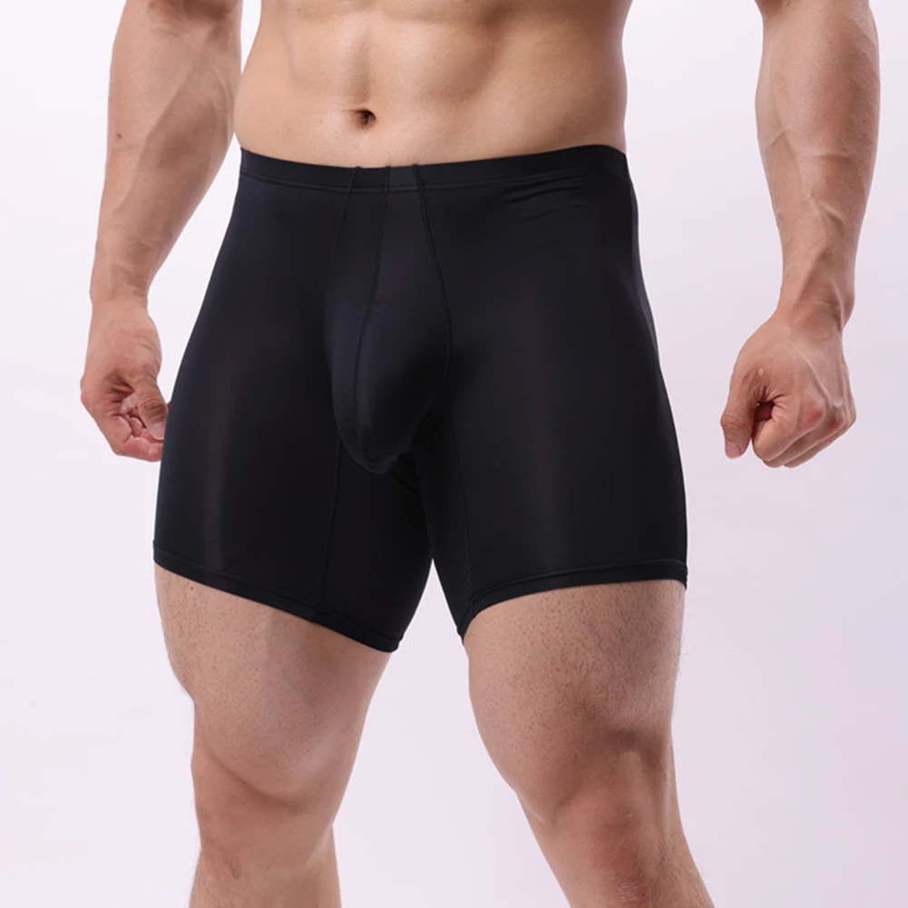 

New Mens Sexy Ice Silk Middle Rise See Through Underwear Boxer Briefs Home Shorts Underpants Panties Simple Sports Male Boxers