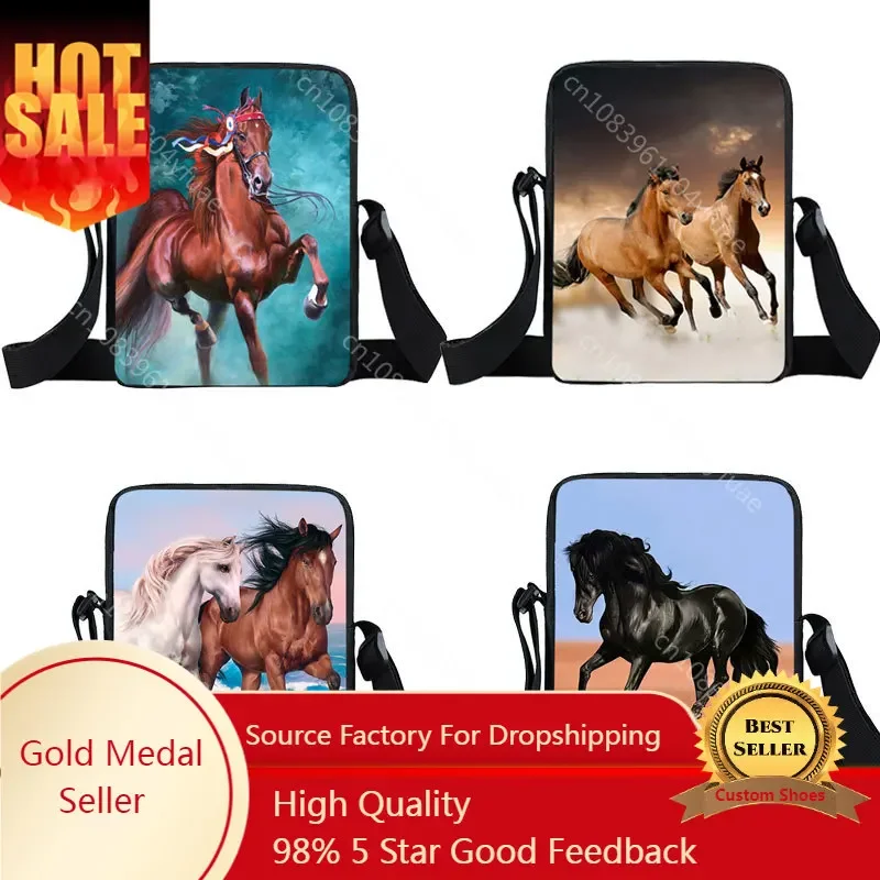 

Elegent Animal Horse Print Messenger Bag Teenager Boys Cute Pony Crossbody Bags Travel Canvas Handbag Leisure Shoulder Bags Gift