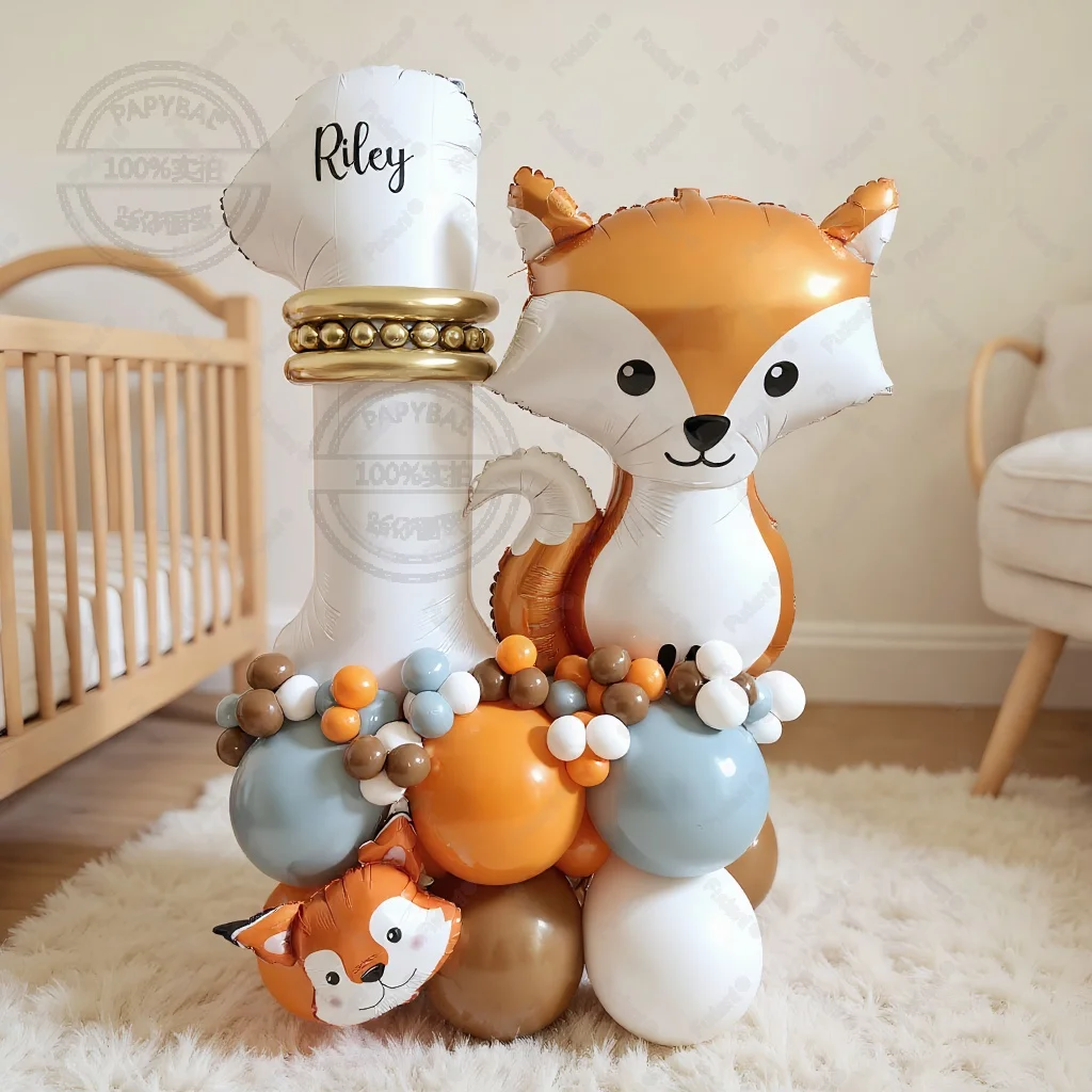 63 قطعة حديقة الحيوان الغابة الذكية الثعلب الألومنيوم فيلم بالون 1-9 الأبيض الرقمية بالون مجموعة حفلة عيد ميلاد الديكور استحمام الطفل Globos هدية