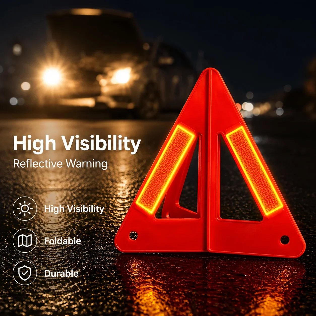 1Pc High Visibility Reflective Warning Triangle, Vehicle Emergency Accessory for Road Breakdown