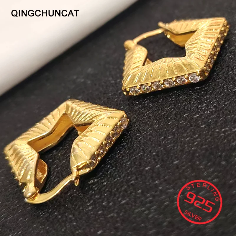 

Large Pentagram Hoop Earrings Luxury Cubic Zirconia Punk Rock Piercing Original Stamp 925 Sterling Silver Ear Fine Jewels