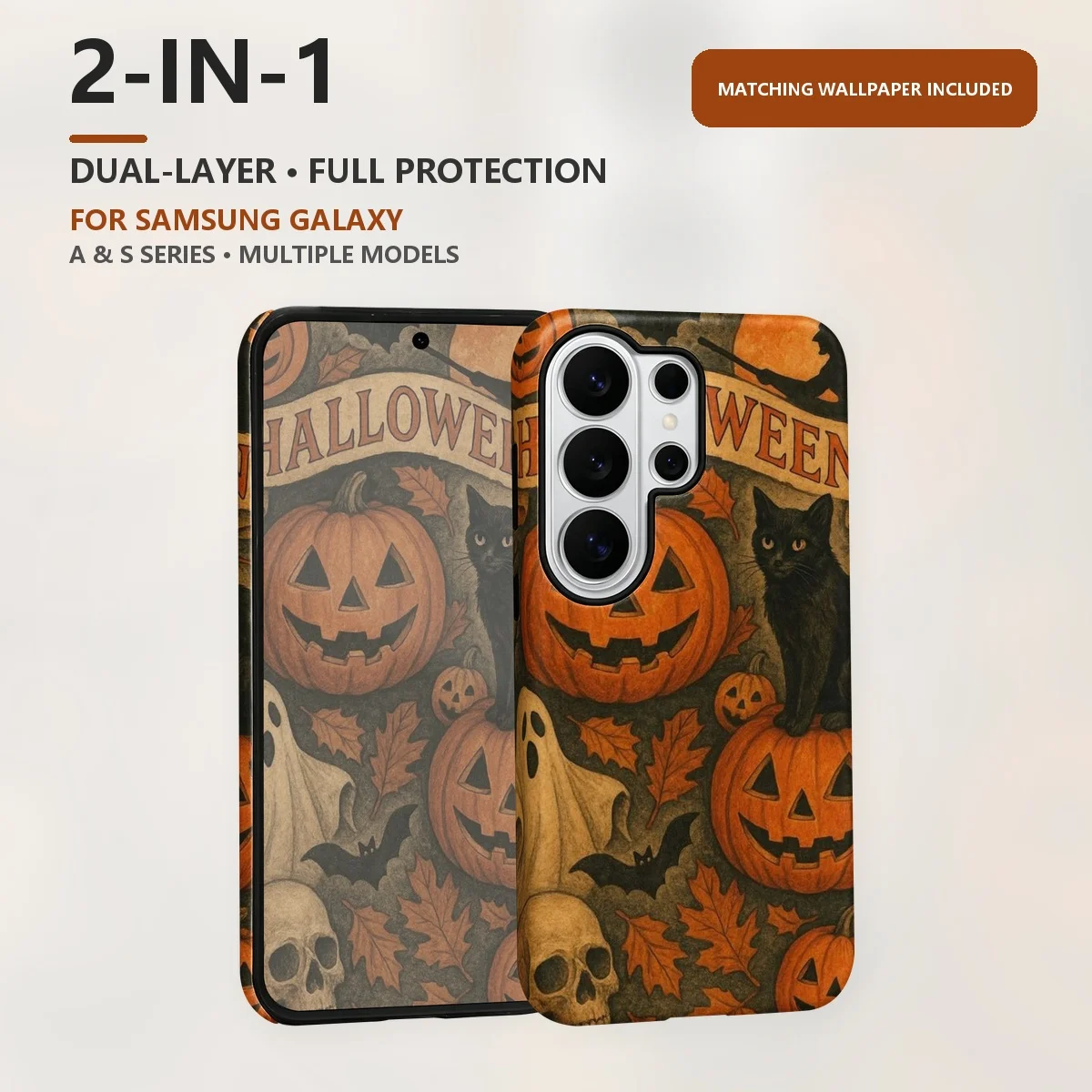 Halloween Pumpkin Collage 2-in-1 Dual-Layer Phone Case for Samsung Galaxy S26 S25 S24 Plus Ultra FE S20 FE A56 A17 A16 A15