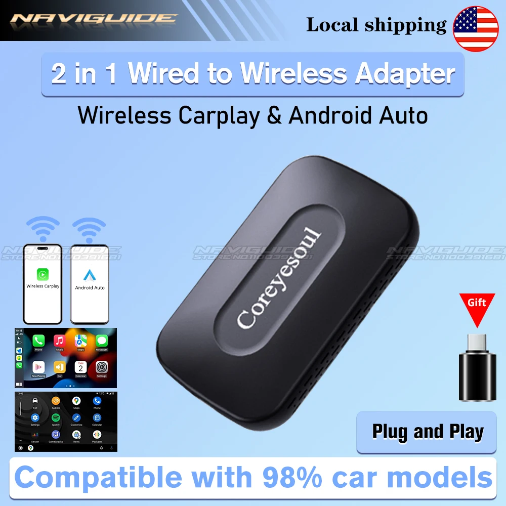 

2 In 1 Wireless Carplay Android Auto Applicable To Convert Original Car Wired Carplay To Wireless Supports Netflix and YouTube
