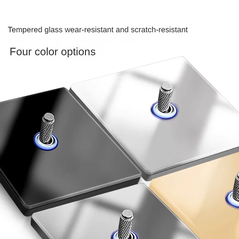 Grey Tempered Glass Retro Toggle Wall Light Switch Socket,2gang2way Access Switch, European Power 16A Socket LED Power Indicator