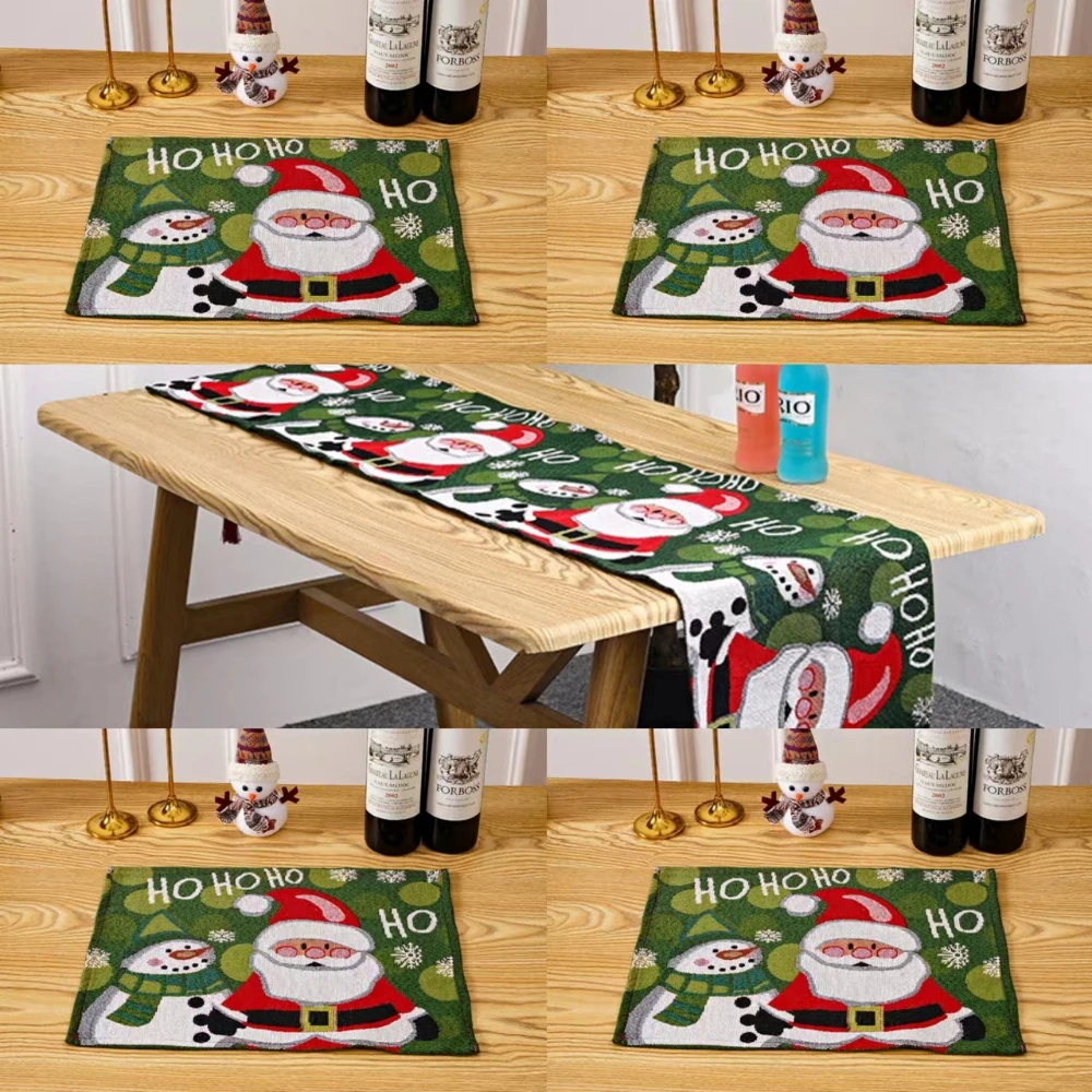 Christmas Home Decoration Set 1table Flag and 4 Placemats Christmas Tree Table Flag Placemat Set Santa Claus Tablecloth Placemat