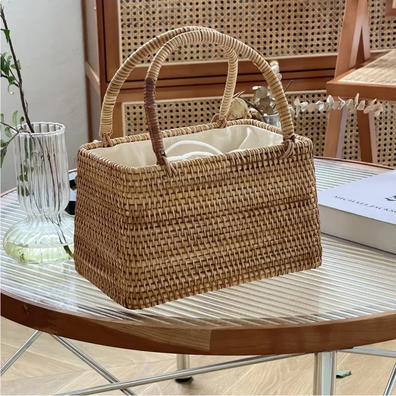 

Advanced Sense Of Summer Picnic Bag Retro Portable Vegetable Basket Thai Type Imported Handmade Bamboo Weaving Bag