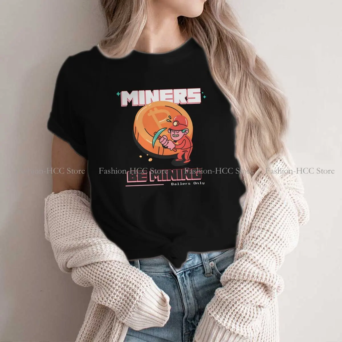 Bitcoin Cryptocurrency Miners Polyester TShirt for Women Ballers Only Cryptocurrency Basic Summer T Shirt High Quality Trendy