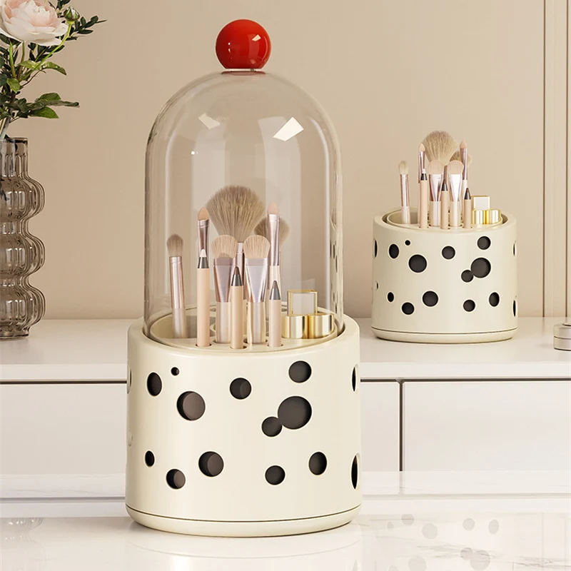 360 Degree Rotating Makeup Brush Holder Cosmetics Organizer With Lid Multi-Function Brushes Holder Lipstick Eyebrow Storage Box