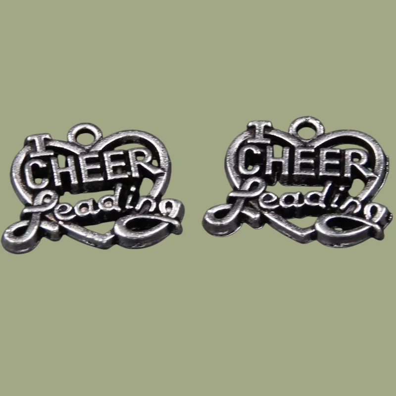 15pcs Silver Color I love cheer leading Hearts Charm Alloy Pendant DIY Jewelry Crafts Making  19X16mm A202