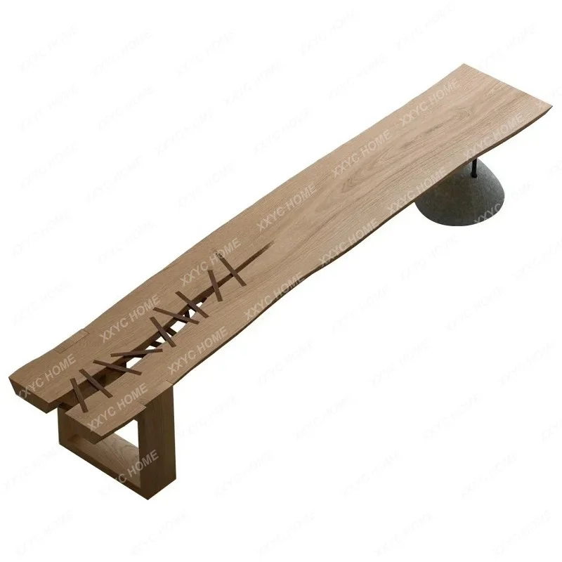 L solid wood bench TV cabinet log color wabi wind villa living room creative video cabinet