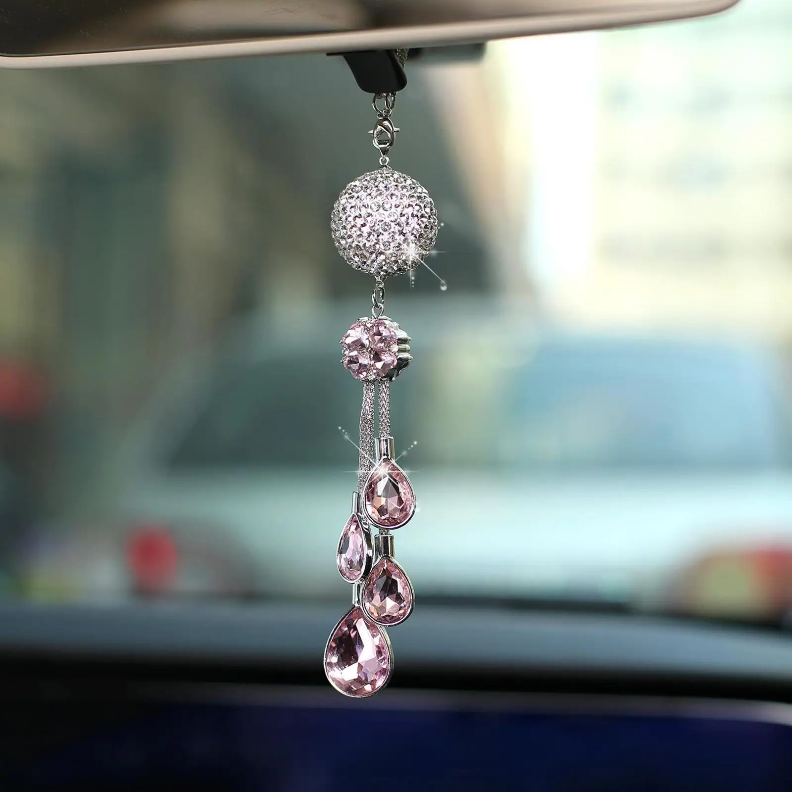 Car Decor Rear View Mirror Pendant Rhinestone Crystal Ball Hanging Ornament