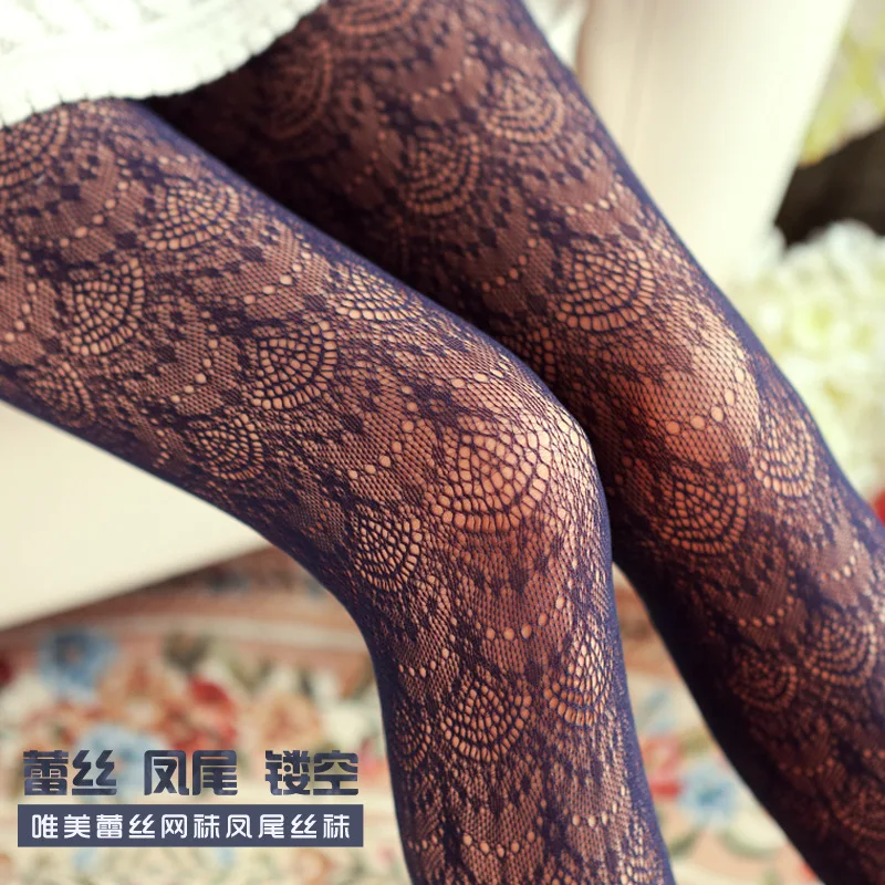 Helisopus Sexy Women Mesh Pantyhose Stockings Retro Carved Phoenix Fishnet Lolita Sexy Lace Stockings Hollow Out Pantyhose