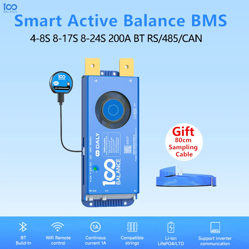 Dlay 100 BALANCE BMS 4-24S 200A Smart Active Balance BT RS485 CAN bms WIFI 4.3 LCD 4-8S 8-24s 8-17S BMS Lifepo4 Li-Ion