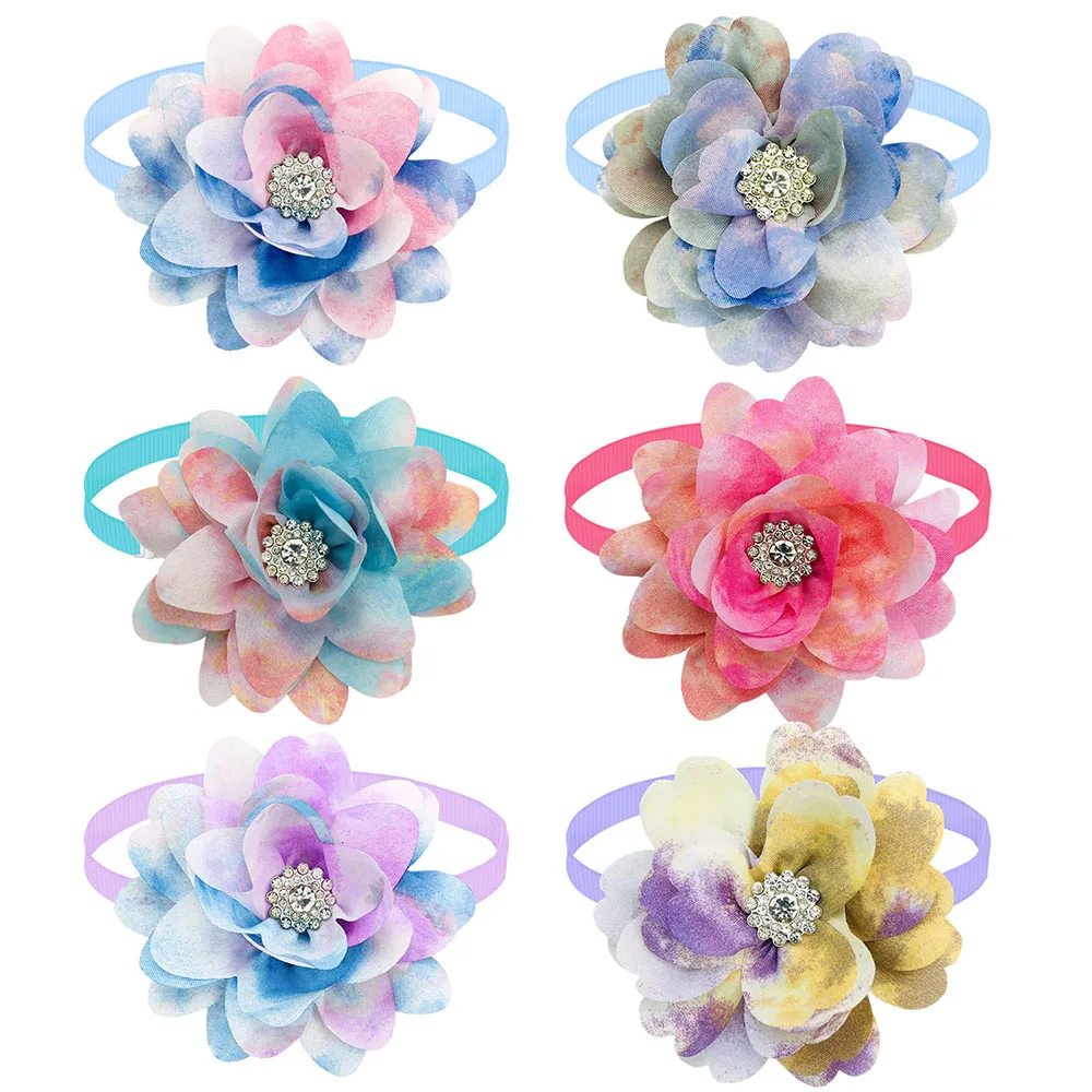 50PS Bulk Flower Bowties For Dogs Pets Cute Dianomd Small Dog Cat Bow Tie Collar Summer Dog Grooming Accessories For Small Dogs