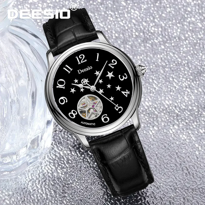 Deesio Womens Automatic Mechanical Watch Skeleton Dial Luxury Stainless Steel Band 50M Waterproof Dress Wristwatch Gift for Her