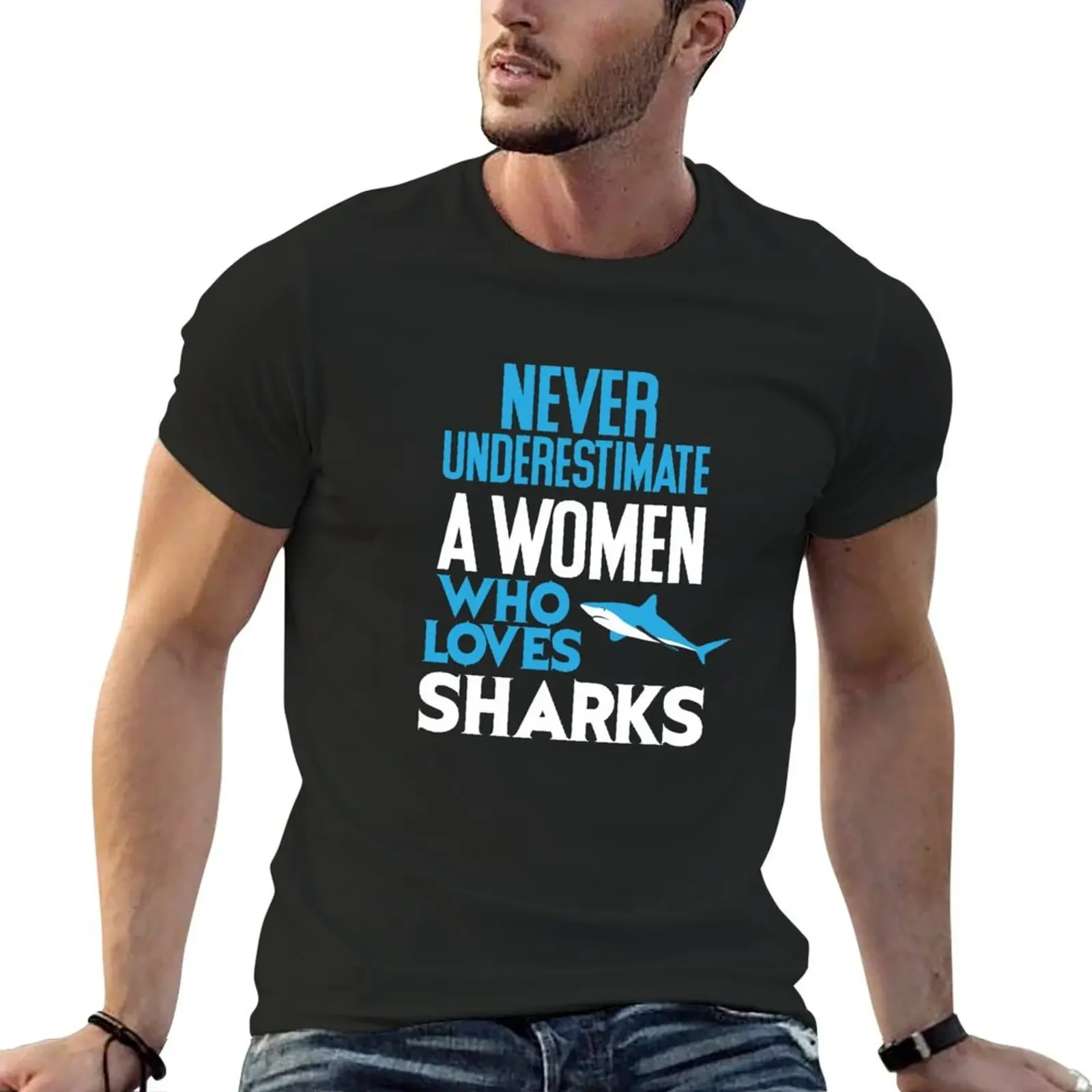 Funny Woman Who Loves Sharks T-Shirt anime tshirt cute tops boys animal print new gifts and t-shirts anime shirts men