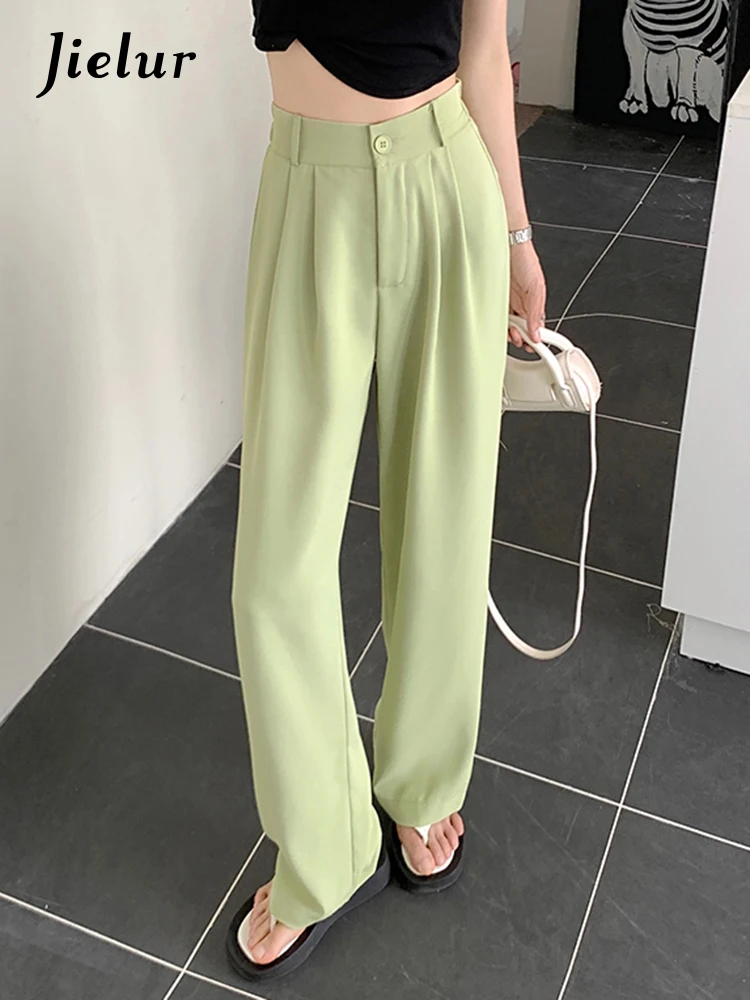 

Jielur Summer Loose Pants Fashion High Waist Thin Wide-Leg Pants Women Simple Solid Black Casual Female Trousers Korean New