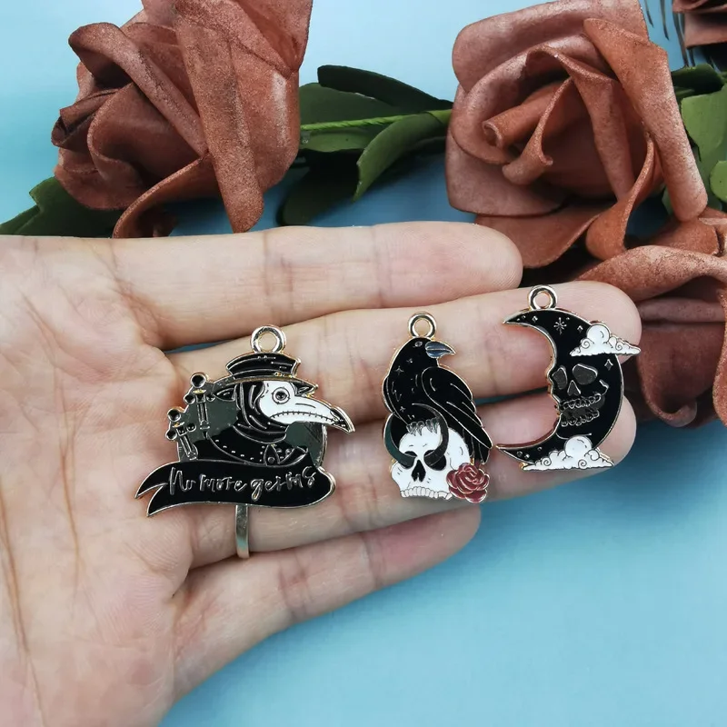 10pcs Sharp-billed Crow Enamel Charms Oil Drop Zinc Alloy Black Series Floating Pendant Fashion Jewelry Accessories Dropshipping