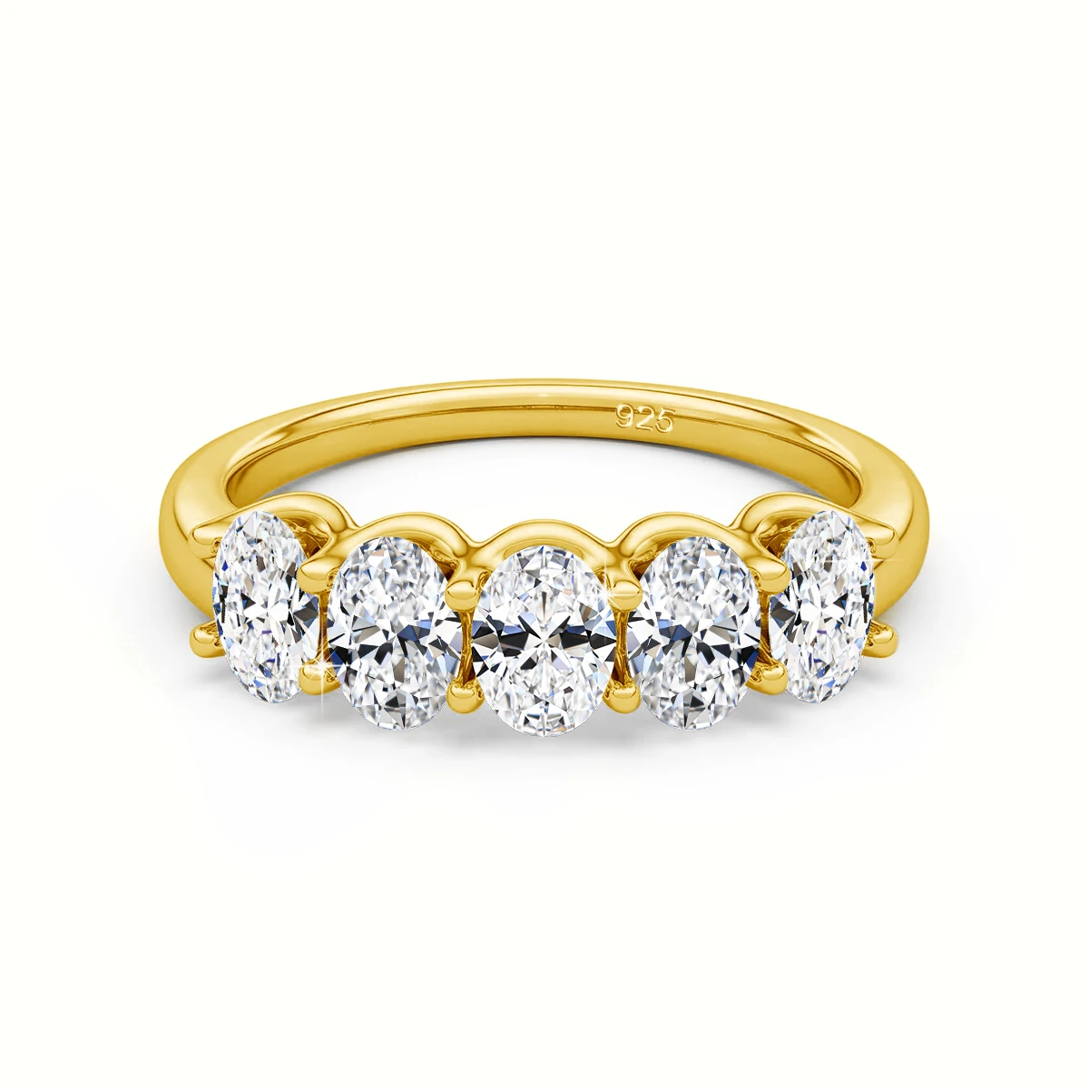 Ovale Moissanit-Ringe für Damen, 925er Silber, Ring mit fünf Steinen, stapelbar, als Ehering oder Verlobungsring, edler Schmuck, Geschenk, GRA-zertifiziert. – Detail 5