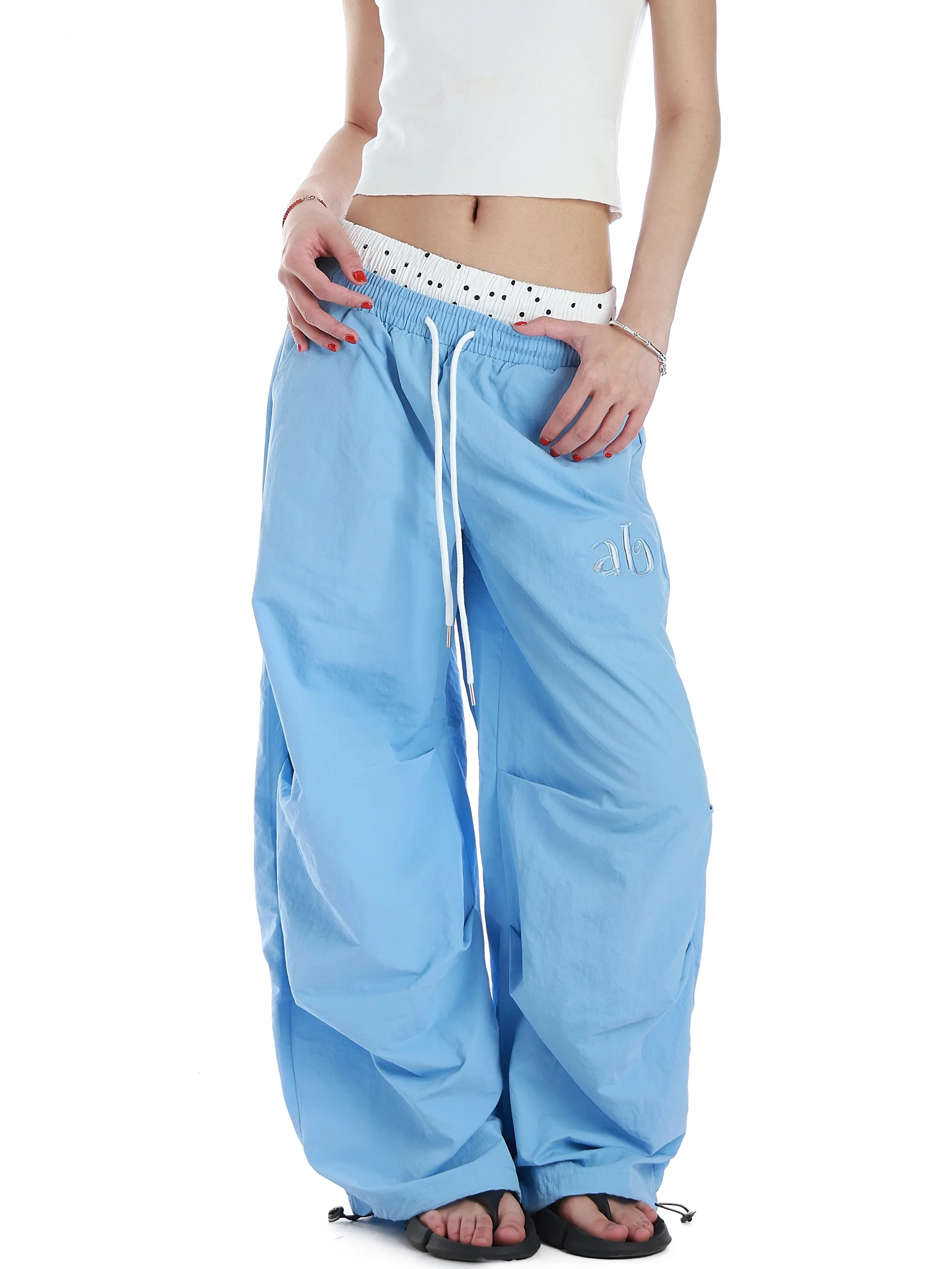 

Широкие брюки VINMUK с американской вышивкой, быстросохнущие, прямого кроя, повседневные, с двойным поясом, летняя мода