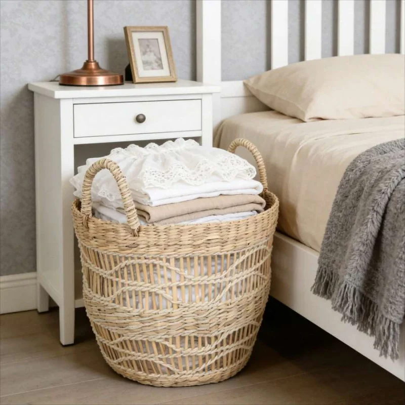 

Natural Handwoven Seagrass Basket With Unique Detailing
