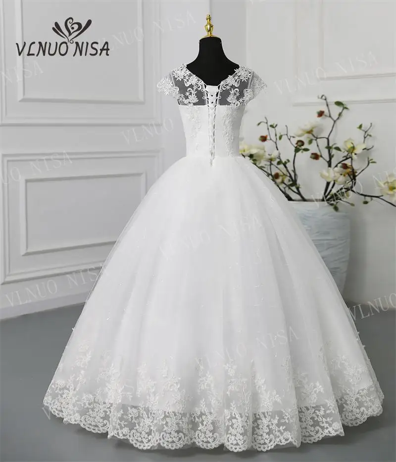 2023 New Robe De Mariee Grande O-Neck Wedding Dress Appliques Pearls Lace Cap Sleeve Princess Plus Size Vintage Bride Gowns