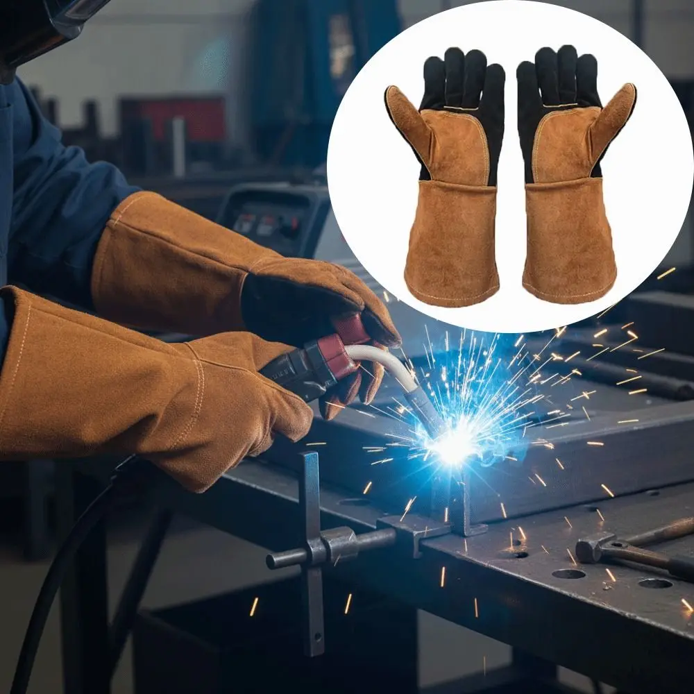 Heat-Resistant Electric Welding Gloves Wear-Resistant Thick Welding Gloves Long-Term Protective Anti-Splash Cowhide Gloves