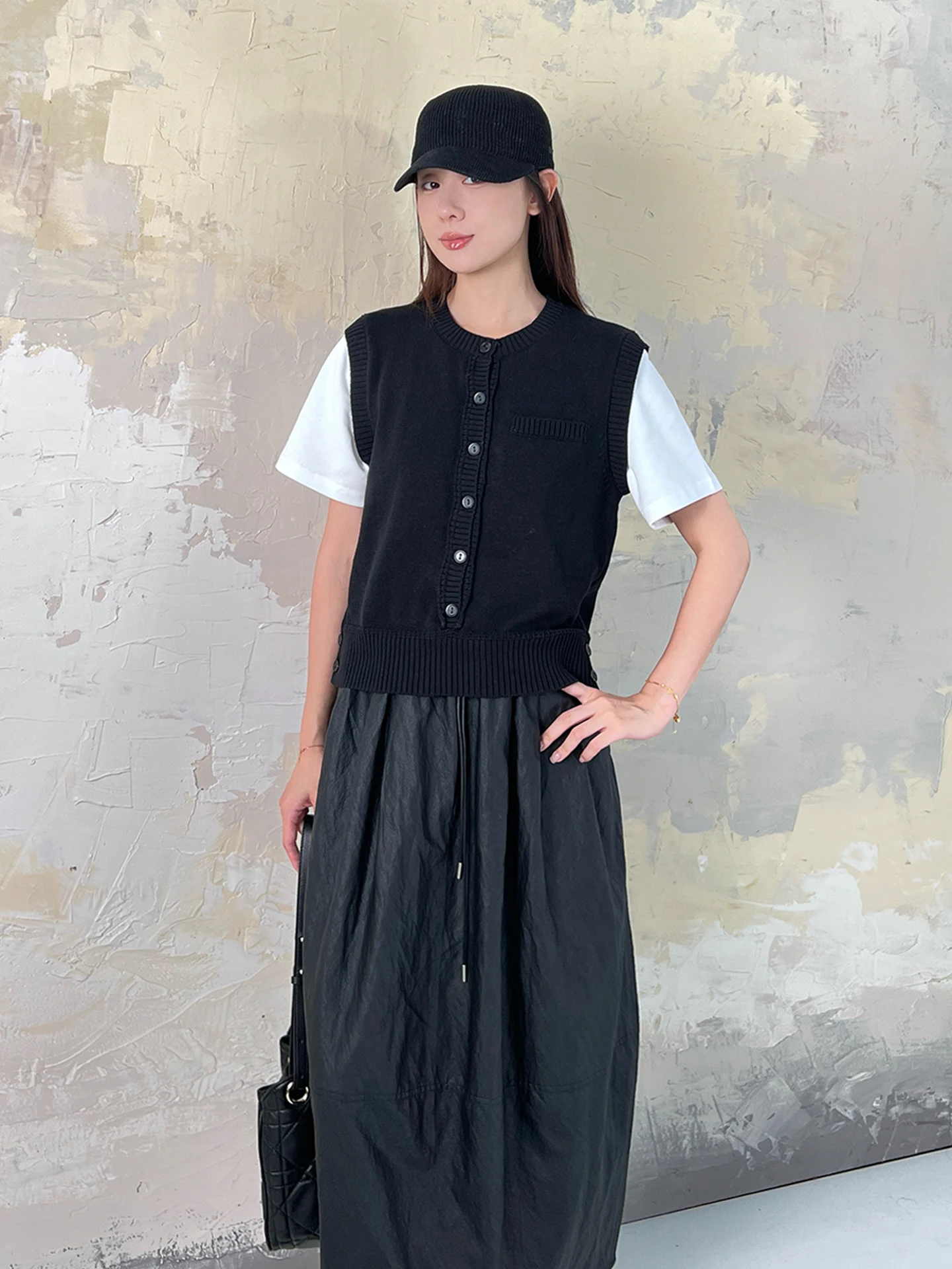 

Дизайнерский повседневный вязаный топ с цветными вставками, имитация двухслойного платья, дышащий, из смесового хлопка, комфортный