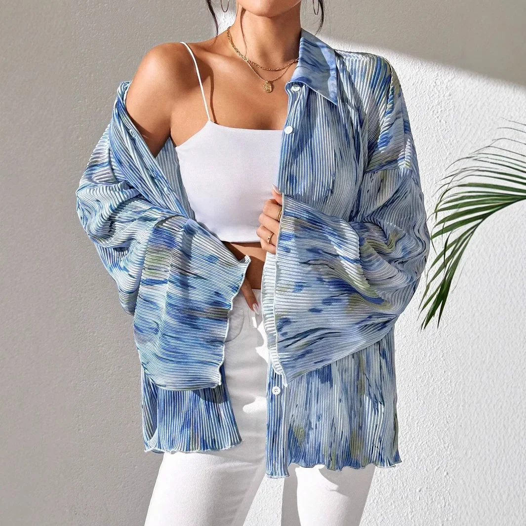 

2025 European and American solid color women's clothing spring and summer new fashion lapel long-sleeved shirt