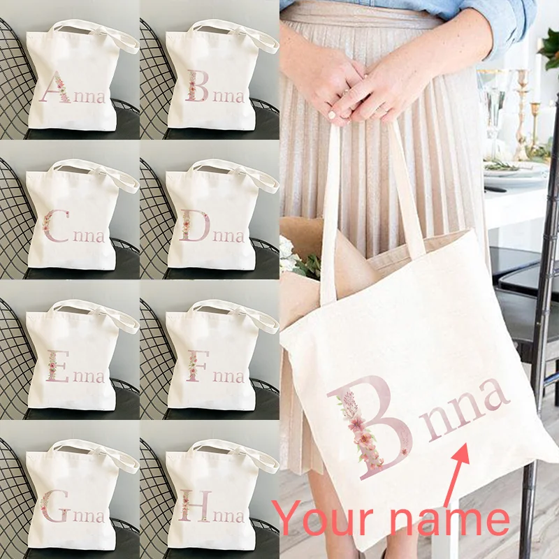 Name Customization Canvas Shopper Bag HandbagShopper Lady Bag Bridesmaid Gift Women Shoulder Bag Kawaii Bag Harajuku Shopping