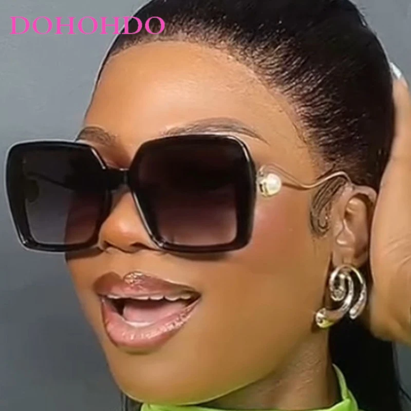 

Vintage Oversized Metal Square Pearl Decoration Women's Sunglasses Fashion Designer Men Sunglass Summer Traveling Shades UV400