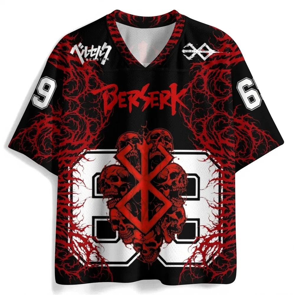 Trendy Unisex V Neck Collectible Berserk Guts Jersey Soft Lightweight Tops Ideal For Night Out And Casual Street Style Looks