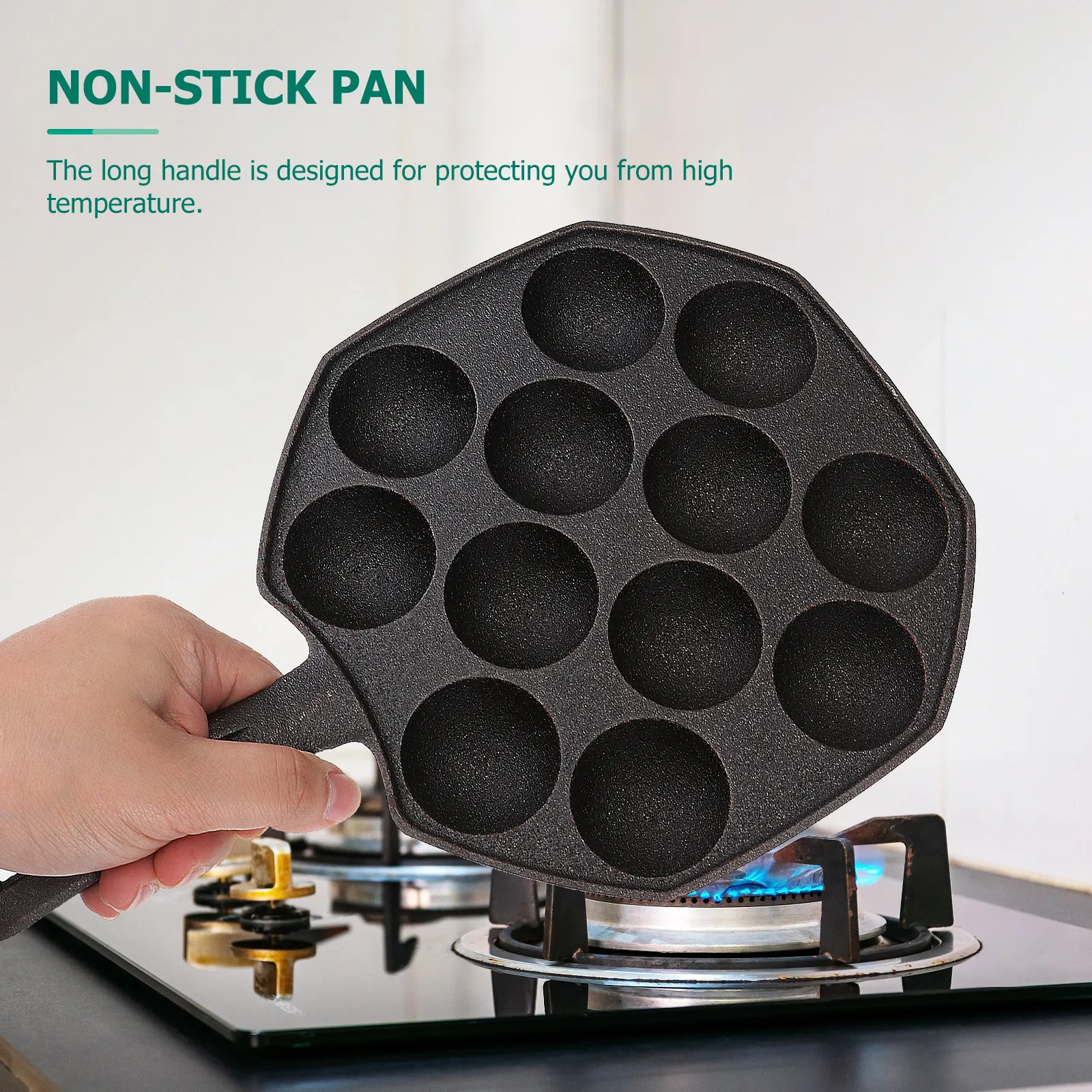 

Takoyaki Grill Pan 12 Units Heavy Duty Cast Iron Build Non Stick Baking Tray for Easy Flip Cooking Japanese Style Snack Maker